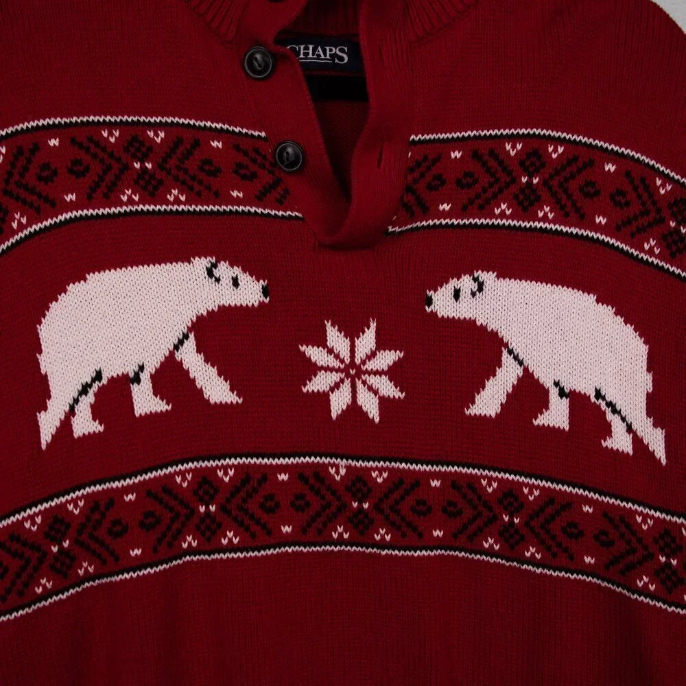 Chaps red polar bear 1/4 button up sweater-L
